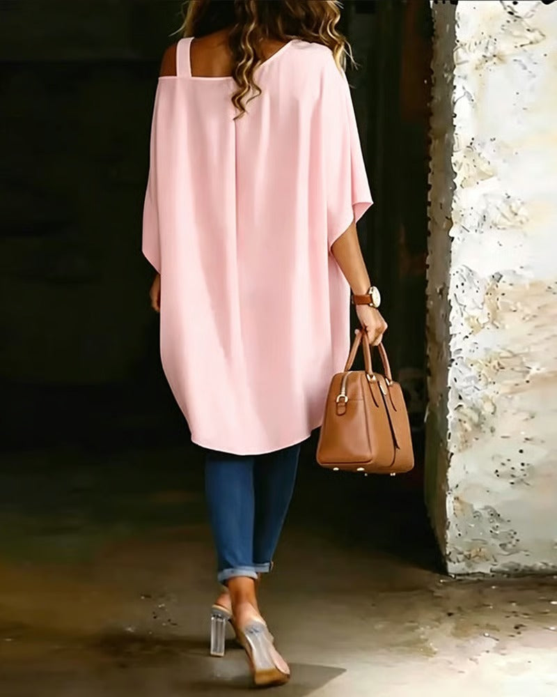 BIBIAN - Blusa asimétrica con hombros al aire, lisa y de estilo informal