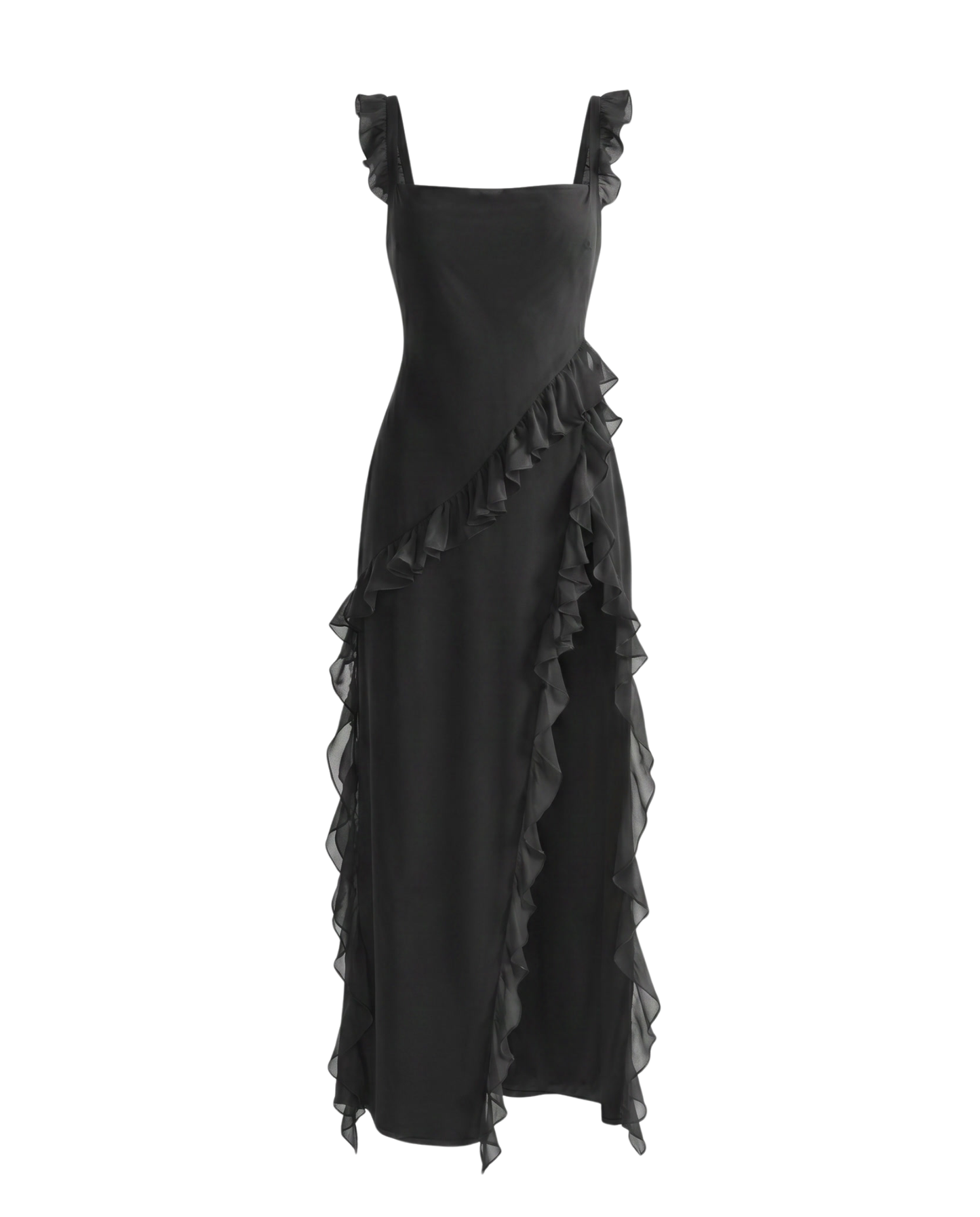 Vestido Largo con Volantes y Abertura Lateral