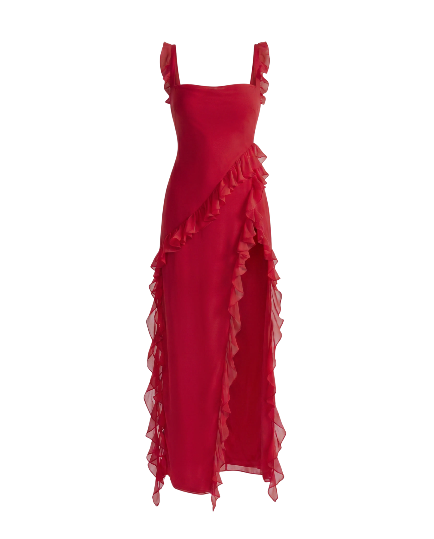 Vestido Largo con Volantes y Abertura Lateral