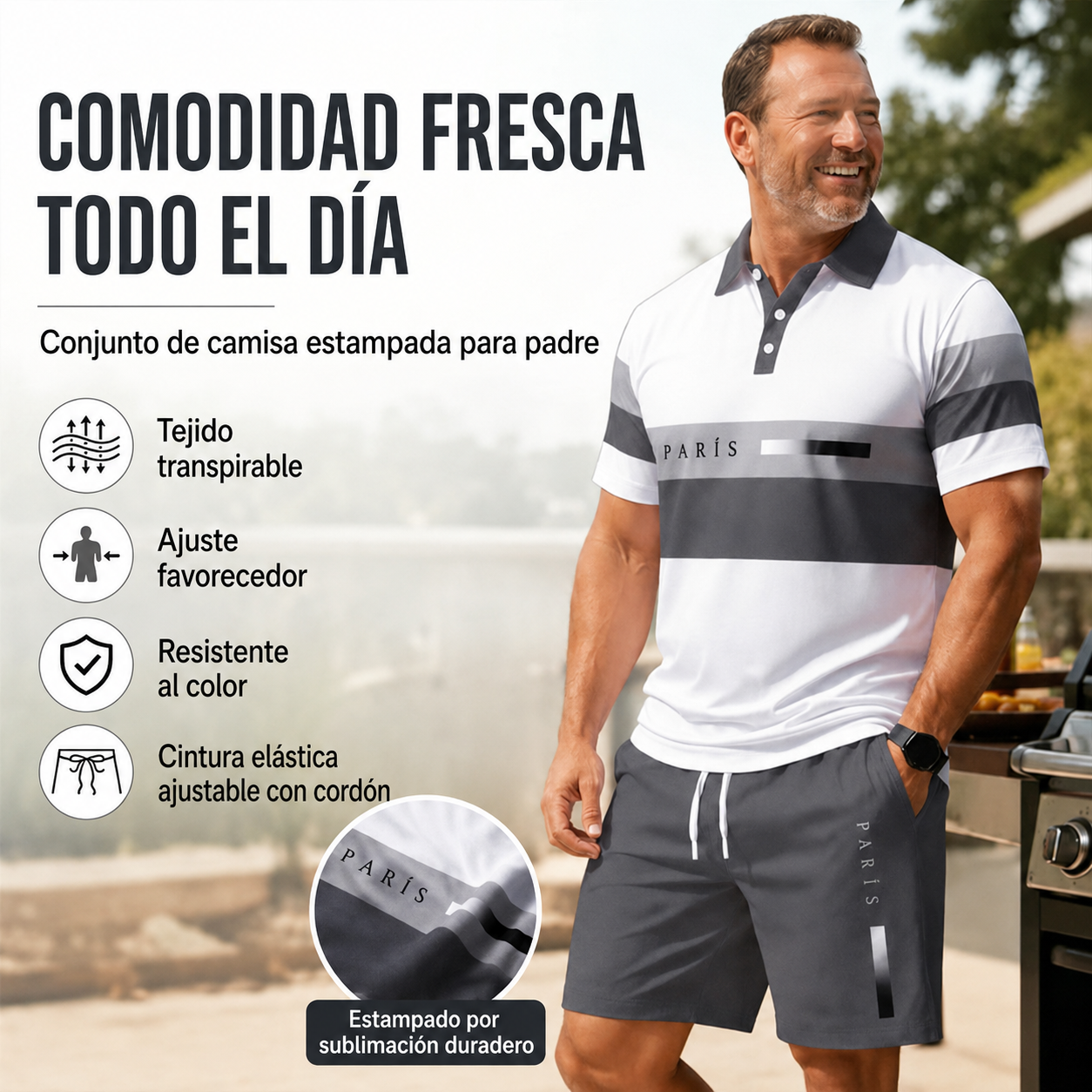 PEDRO - Conjunto de 2 piezas (camisa y pantalones cortos) para hombre: cómodo, transpirable y versátil, ideal para el verano, el tiempo libre y los viajes