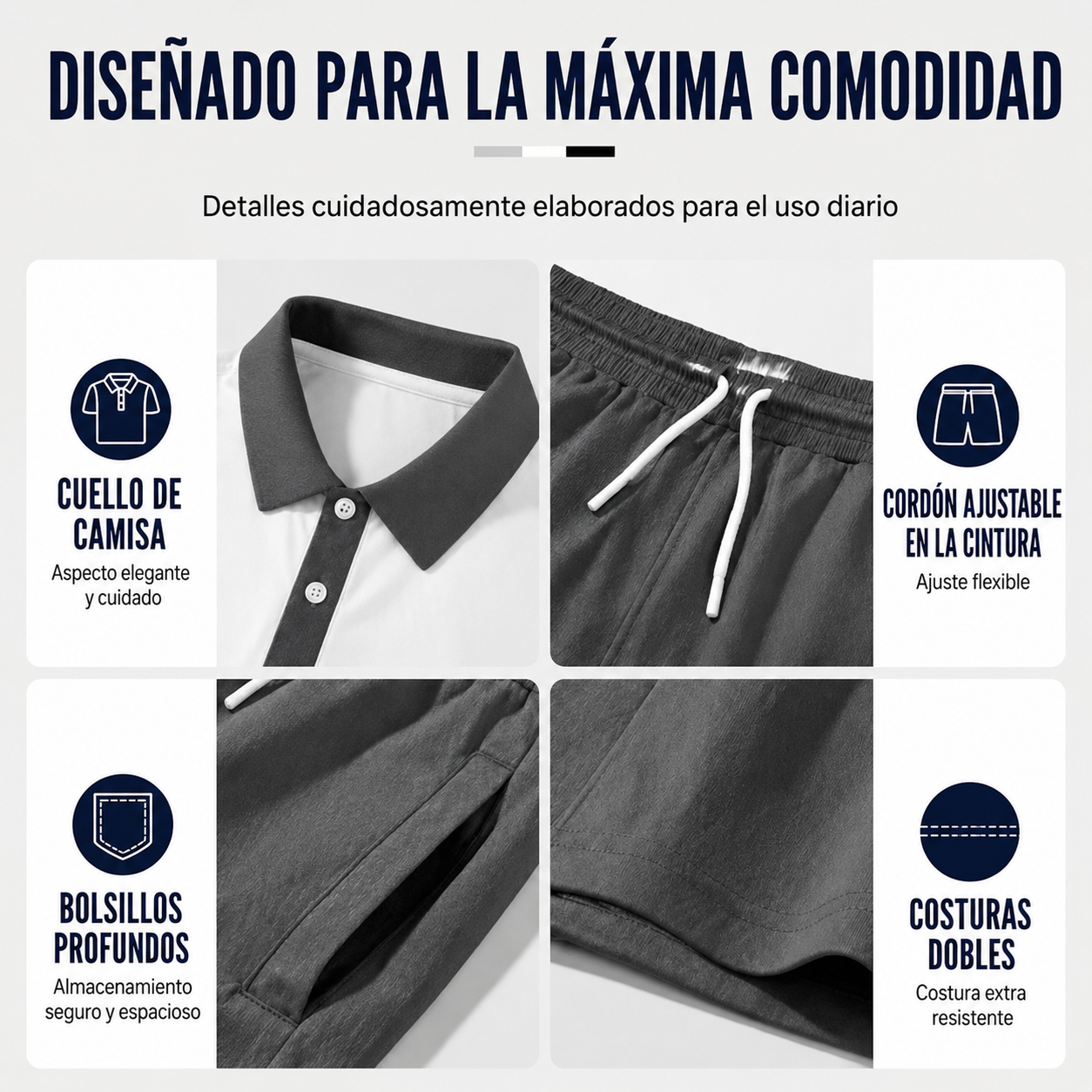 PEDRO - Conjunto de 2 piezas (camisa y pantalones cortos) para hombre: cómodo, transpirable y versátil, ideal para el verano, el tiempo libre y los viajes