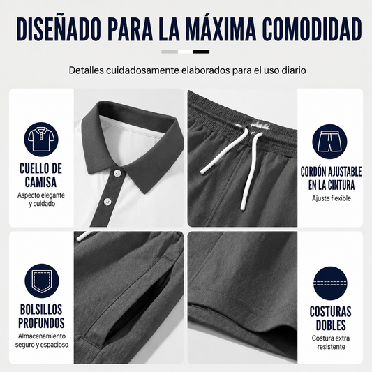PEDRO - Conjunto de 2 piezas (camisa y pantalones cortos) para hombre: cómodo, transpirable y versátil, ideal para el verano, el tiempo libre y los viajes