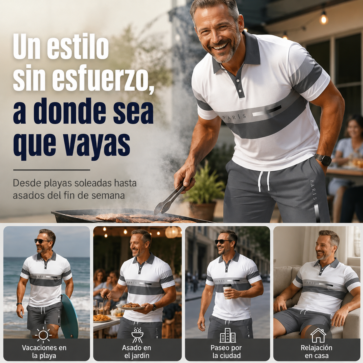 PEDRO - Conjunto de 2 piezas (camisa y pantalones cortos) para hombre: cómodo, transpirable y versátil, ideal para el verano, el tiempo libre y los viajes