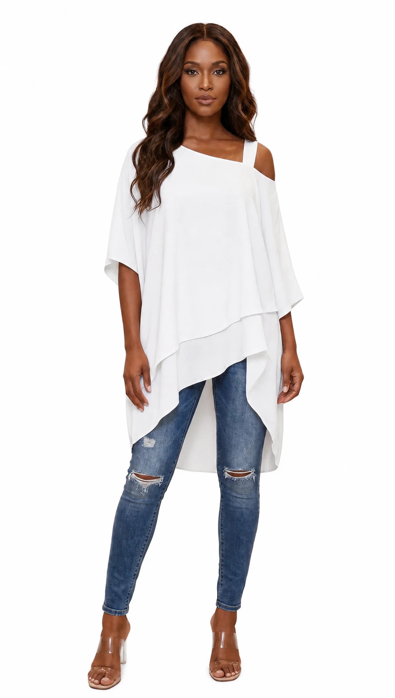 BIBIAN - Blusa asimétrica con hombros al aire, lisa y de estilo informal