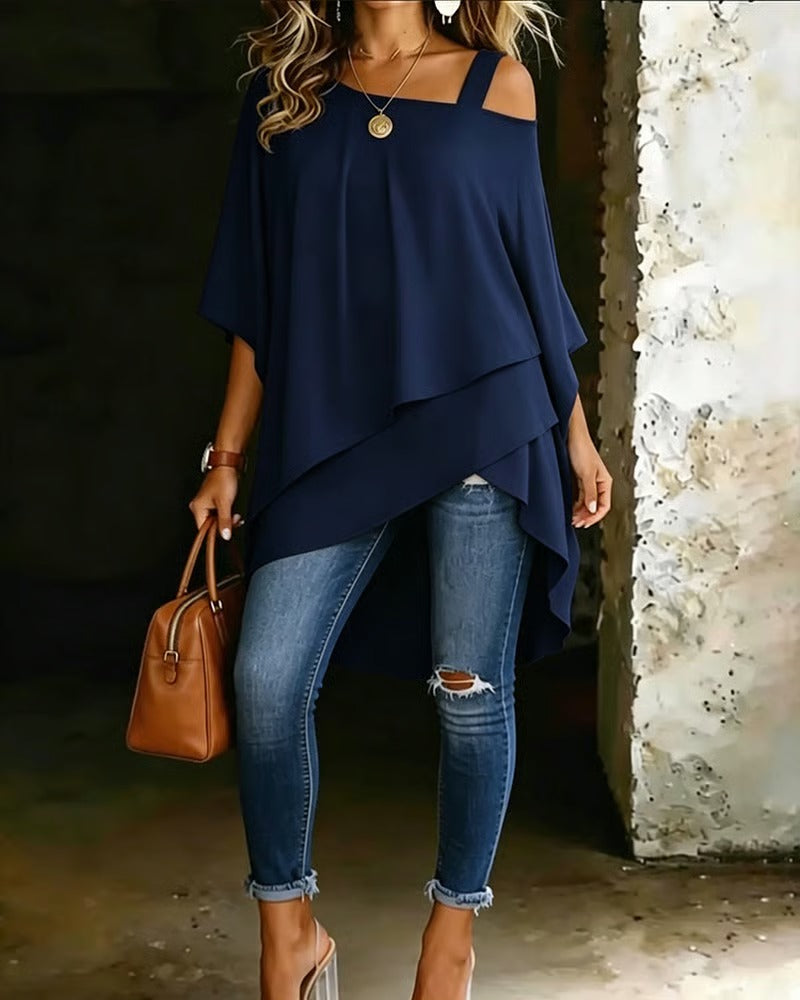 BIBIAN - Blusa asimétrica con hombros al aire, lisa y de estilo informal