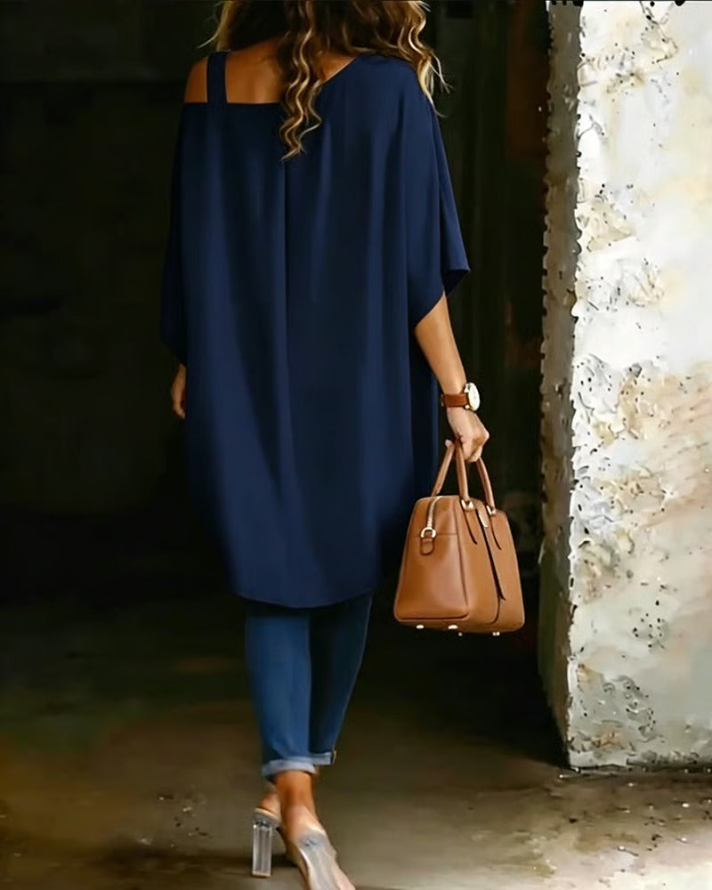 BIBIAN - Blusa asimétrica con hombros al aire, lisa y de estilo informal