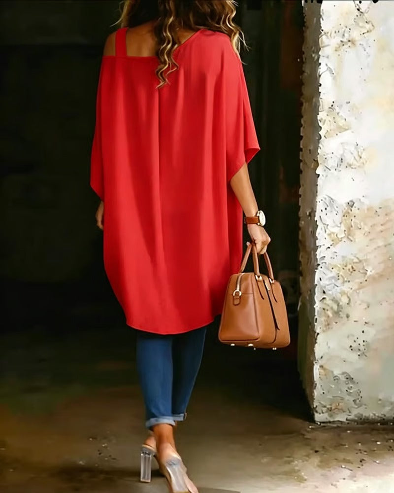 BIBIAN - Blusa asimétrica con hombros al aire, lisa y de estilo informal