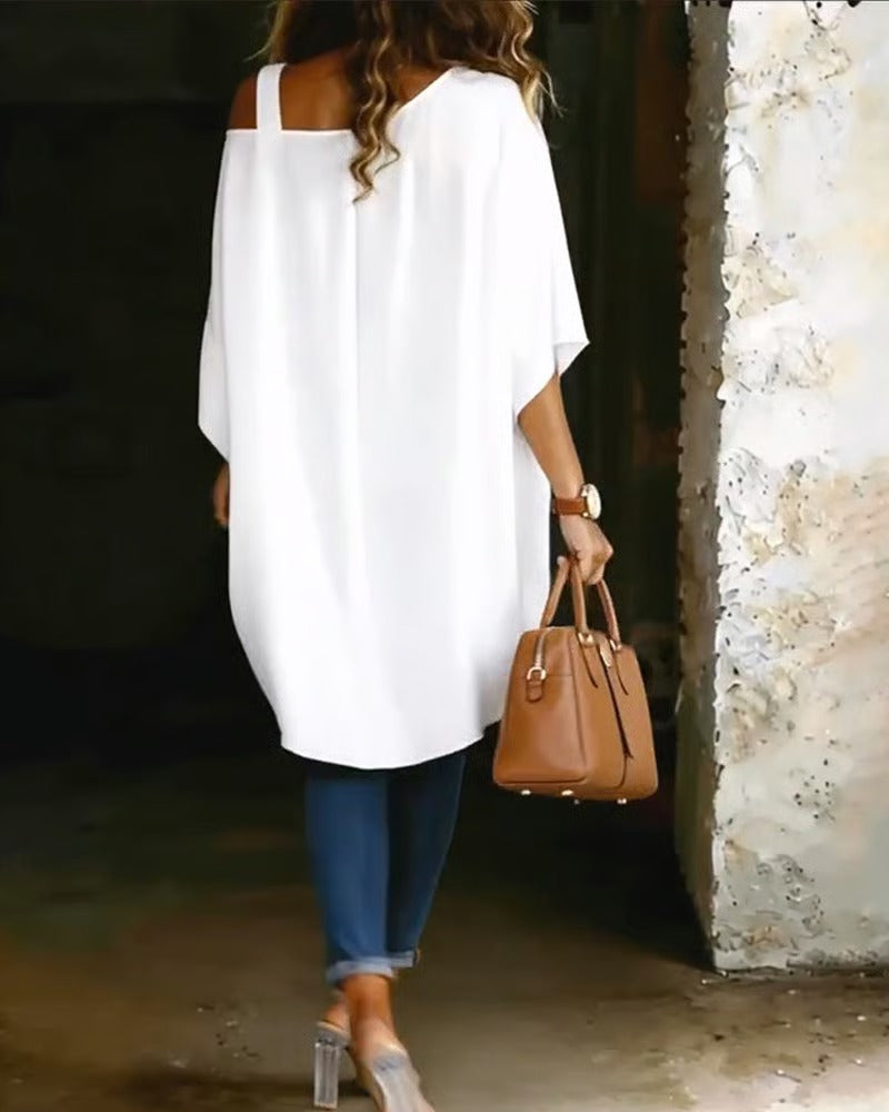BIBIAN - Blusa asimétrica con hombros al aire, lisa y de estilo informal