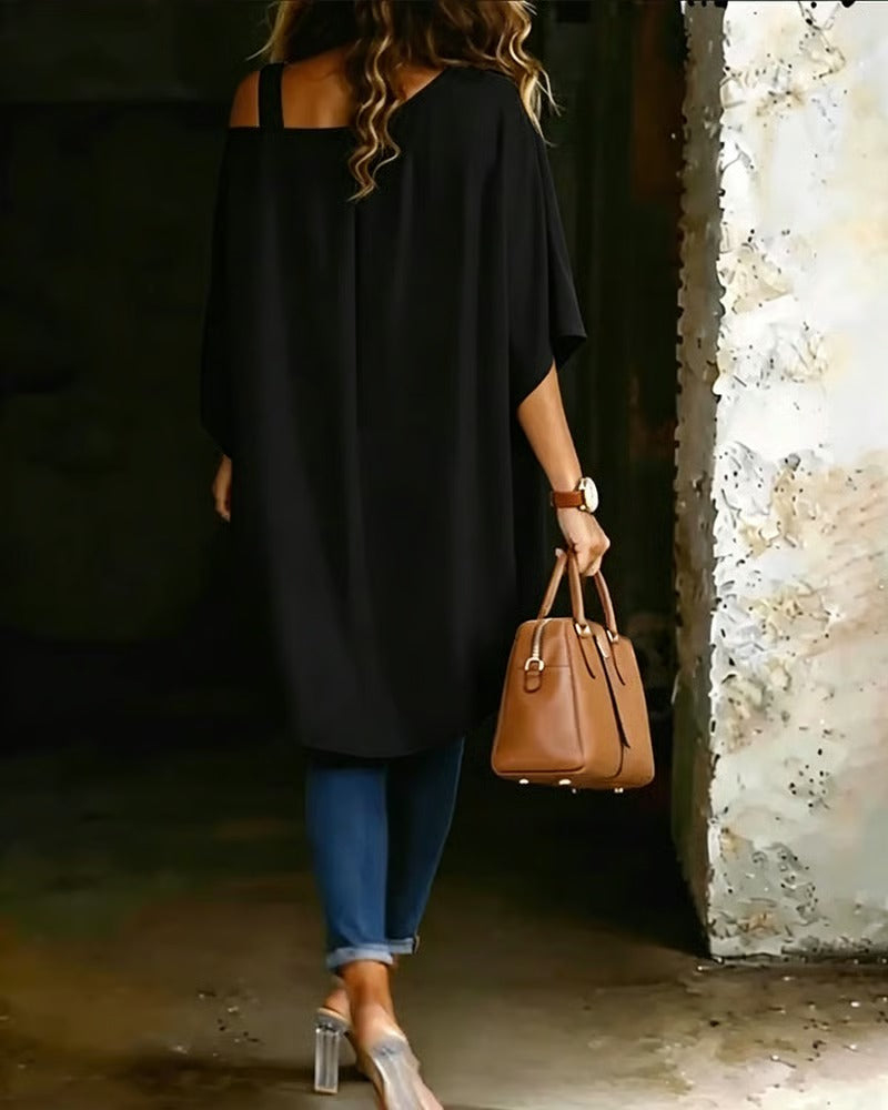 BIBIAN - Blusa asimétrica con hombros al aire, lisa y de estilo informal